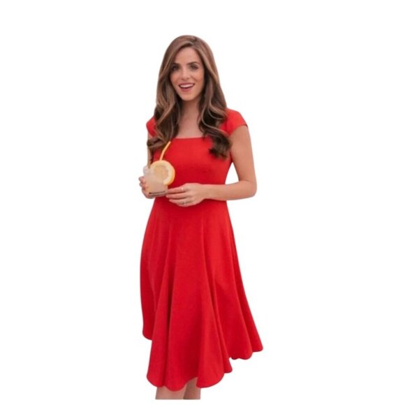 Gal Meets Glam Regina Square Neck Fit & Flare Dress “Venetian Red” 6 NWT - Picture 1 of 11